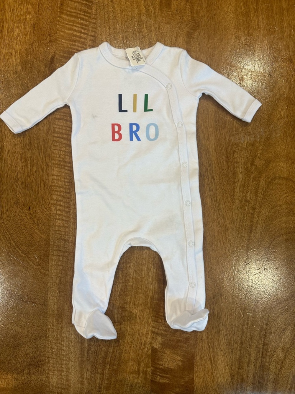 Pottery Barn Kids White Footed One-Piece with Colorful "LIL BRO" Letters
